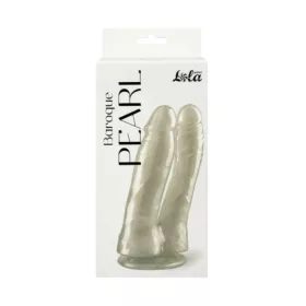   Podwójny dildó reális forma, perleffekt, tapadós talp 17,5 cm fehér