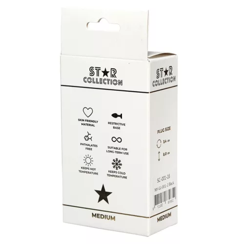 Star Collection Anál plug Stílusos, közepes méretű M fekete átlátszó kővel
