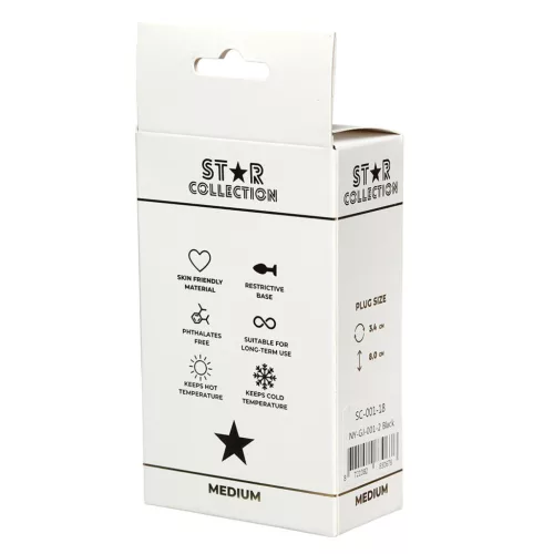 Star Collection Anál plug Kényelmes, biztonságos M fekete világoskék köves