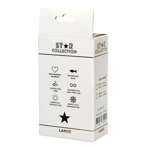 Anál plug L méretű, szűkítő, biztonságos alap, lila szilikon, átlátszó köves