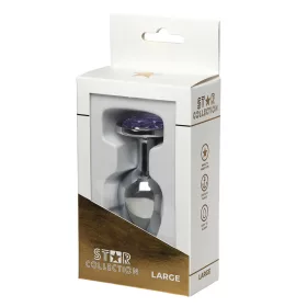   Star Collection Anál plug fém, polírozott, lila kő L méret ezüst