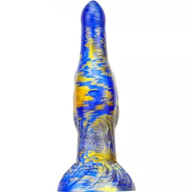 Fantasy Skurix – prémium kék-arany dildó 19 x 5,5 cm