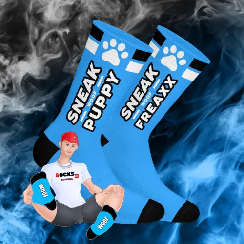 WOOF PUPPY – stílusos kutyás zokni kék színben
