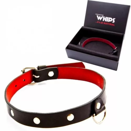 Whips nyakörv vékony állítható 36-42 cm fekete valódi bőr