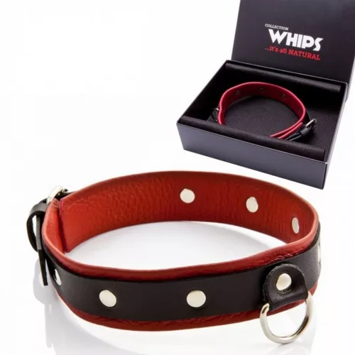 Whips Közepes női nyakörv bőrből állítható 36-42 cm fekete