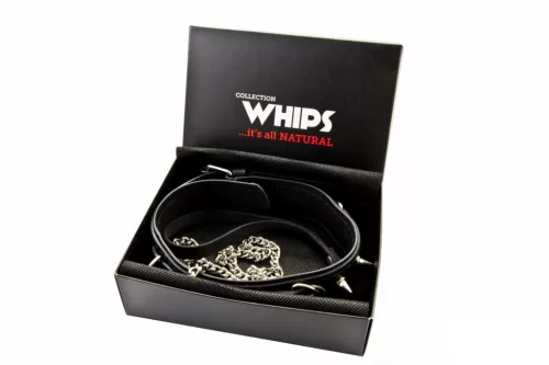 Whips Férfi nyakörv szegecses pórázzal 4,5 cm fekete