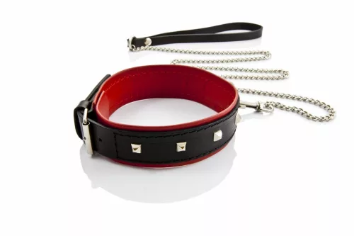 Whips Női nyakörv szegecses pórázzal 38-44 cm fekete