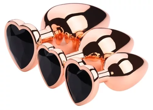 Bijou – prémium arany szív anál plug, fekete S 6 x 2.7 cm