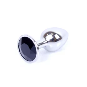   Anál plug Fém, hűsíthető, 7 cm fekete kristály díszítéssel