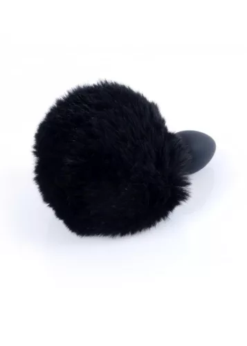 Plug anatómiás alakú szilikon – puha nyuszifarkas fekete 6,5 cm hosszú 2,7 cm átmérőjű