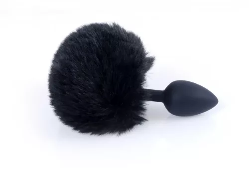 Plug anatómiás alakú szilikon – puha nyuszifarkas fekete 6,5 cm hosszú 2,7 cm átmérőjű