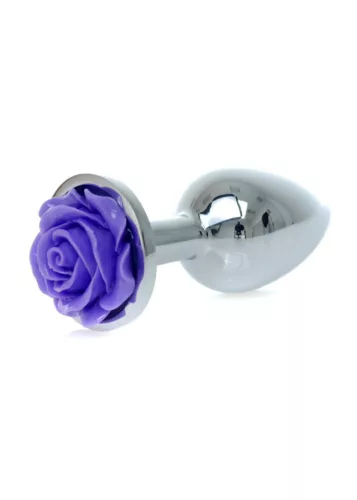 Anál plug Rozsdamentes acél hűthető-melegíthető 7 cm lila rózsa dísz