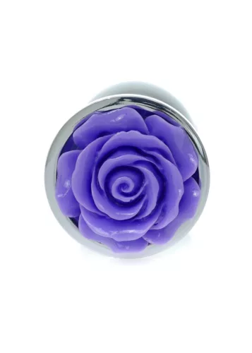 Anal plug Anatómiás, fém hűtő-melegítő 7 cm lila rózsa díszítéssel