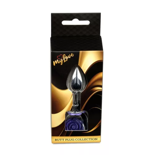Anal plug Anatómiás, fém hűtő-melegítő 7 cm lila rózsa díszítéssel