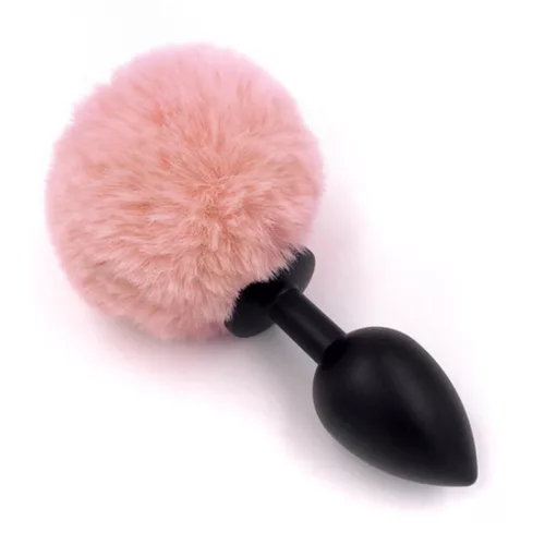 Anál plug puha nyuszifarral szilikon 8 cm fekete-barackszínű