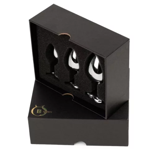 Anál plug készlet színes szív kristállyal 6,5-8,7 cm ezüst színű rozsdamentes acélból