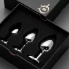 Anál plug készlet színes szív kristállyal 6,5-8,7 cm ezüst színű rozsdamentes acélból