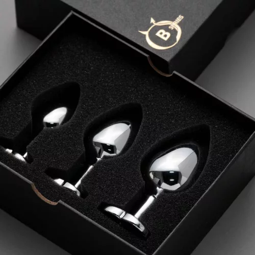Anál plug készlet színes szív kristállyal 6,5-8,7 cm ezüst színű rozsdamentes acélból