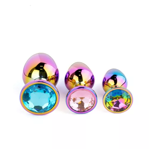 Anál plug szett több méretű, rozsdamentes acél multicolor kristály díszítéssel