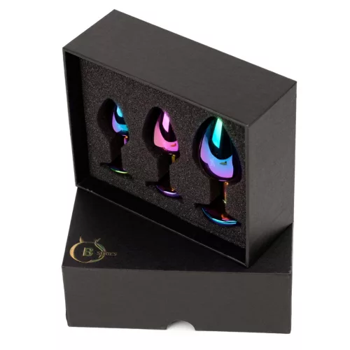 Anál plug szett több méretű, rozsdamentes acél multicolor kristály díszítéssel