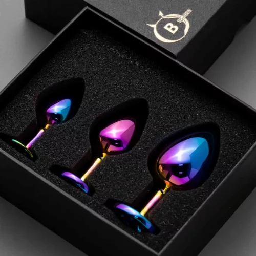 Anál plug szett több méretű, rozsdamentes acél multicolor kristály díszítéssel