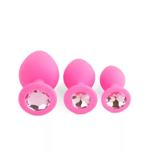 Anál plug szett anatómiai design, rózsaszín pink 9,3 cm 8 cm 7 cm rózsaszín kristály