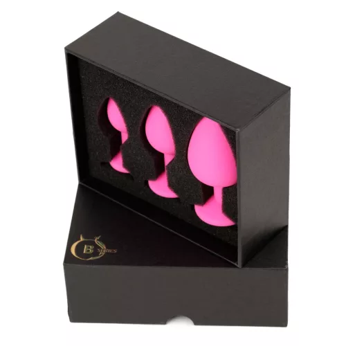Anál plug szett anatómiai design, rózsaszín pink 9,3 cm 8 cm 7 cm rózsaszín kristály