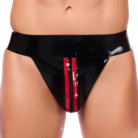   Xrub latex férfi alsó – cipzáras, fekete-piros jockstrapszexi stílusban