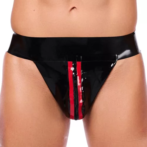 Xrub latex férfi alsó – cipzáras, fekete-piros jockstrapszexi stílusban