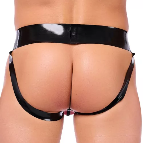 Xrub latex férfi alsó – cipzáras, fekete-piros jockstrapszexi stílusban