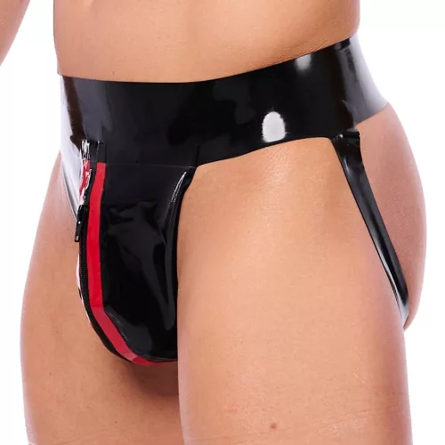 Xrub latex férfi alsó – cipzáras, fekete-piros jockstrapszexi stílusban