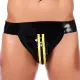 Xrub – fekete-sárga latex jockstrap cipzárral