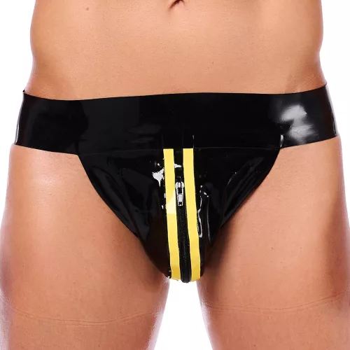 Xrub Latex Jockstrap – fekete-sárga, extra érzéki kiegészítő