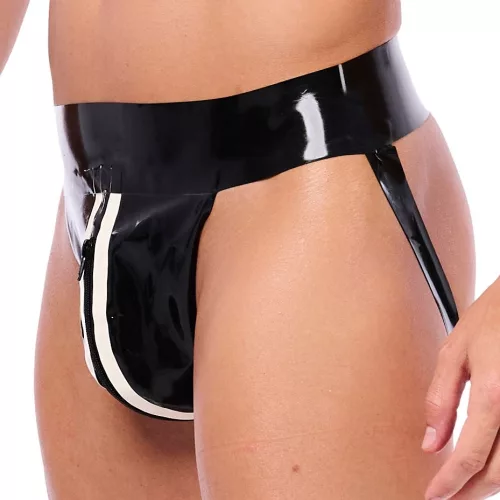 Xrub Latex – fekete-fehér cipzáras jockstrap