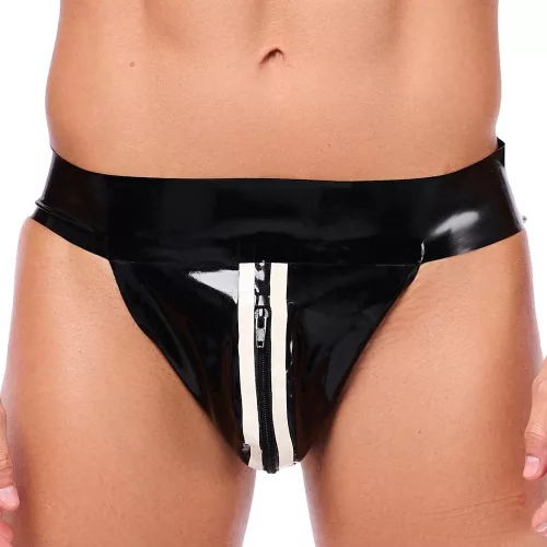 Xrub Latex Jockstrap – elegáns zippes, fekete-fehér alsónemű