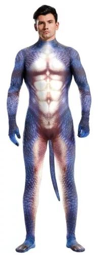 Kék-fehér Raptus dinoszaurusz jelmez cosplayhoz