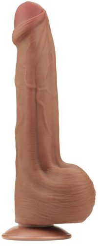 Prémium 29 cm-es kétszeres bőr hatású dildó - barna