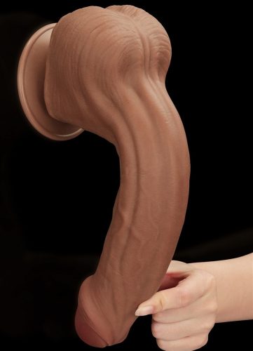 Prémium 29 cm-es kétszeres bőr hatású dildó - barna