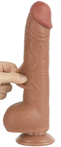 Prémium csúszó bőr dildo – 18 x 4.7 cm, barna