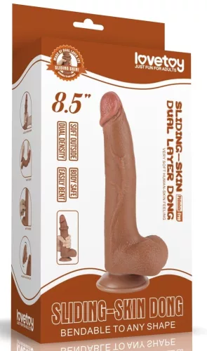 Prémium barna dildó – csúszó bőrfelülettel, 17 x 4 cm