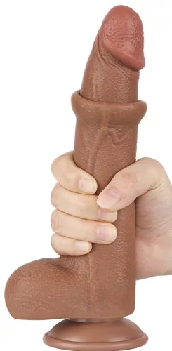 Prémium barna dildó – csúszó bőrfelülettel, 17 x 4 cm