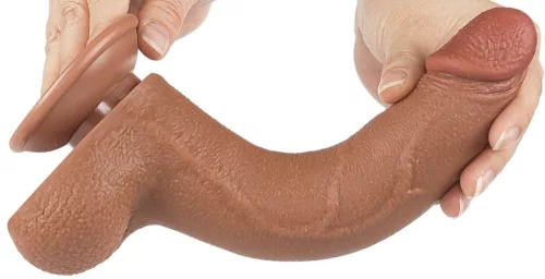 Prémium barna dildó – csúszó bőrfelülettel, 17 x 4 cm