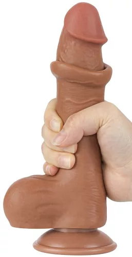 Prémium hengerelt bőrfelületű dildo – 14,5 x 4 cm barna