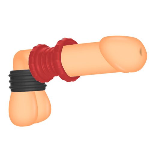 Soqlo ballstretcher – prémium fekete-piros péniszgyűrű 35 mm