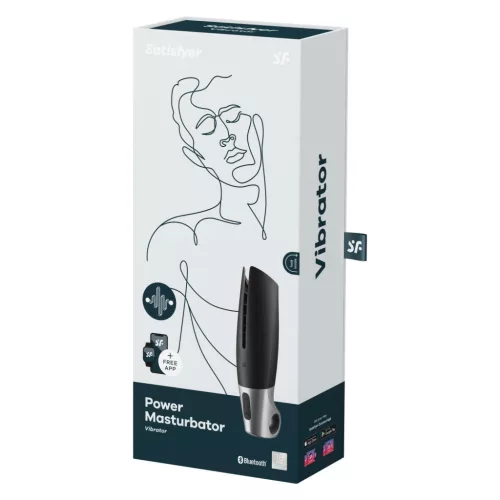 Satisfyer Power Masturbator okos vibráló maszturbátor - fekete-ezüst, 14 program