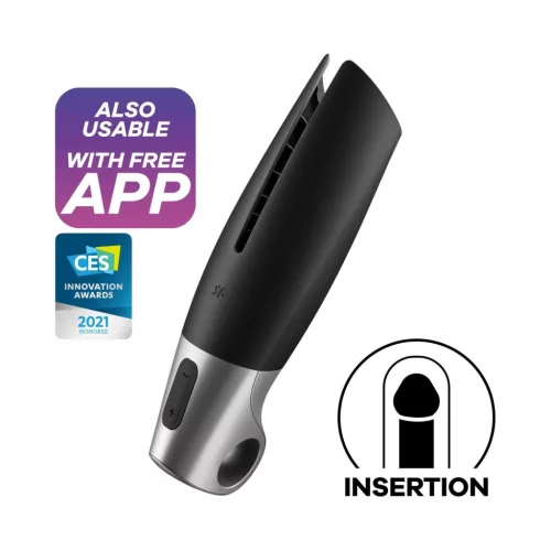 Satisfyer Power Masturbator okos vibráló maszturbátor - fekete-ezüst, 14 program
