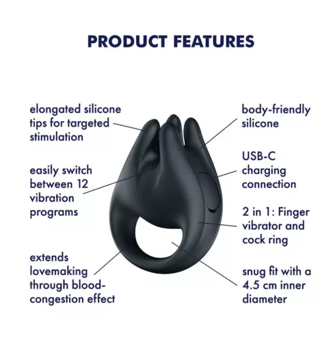 Satisfyer Perfect Pair 1 vibráló péniszgyűrű - fekete, 4,5cm, 12 program