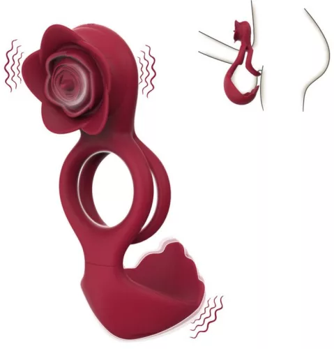 Rosevibs péniszgyűrű rezgő rózsával 33-40 mm piros vízálló szilikon