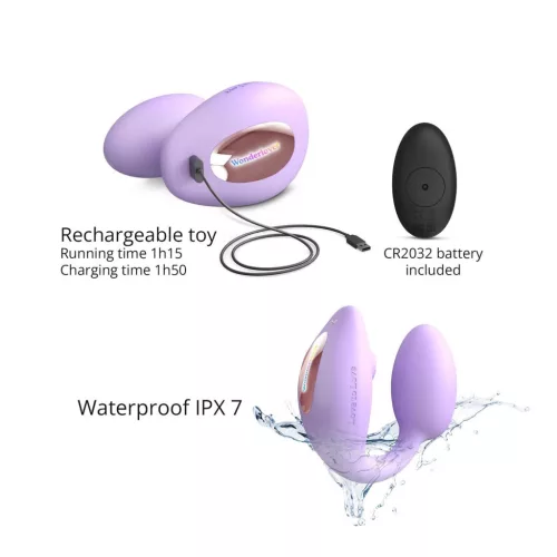 Wonderlover Vibrátor Podwójna stimuláció, Trzepocząca, Távirányítós 9,8 cm lila