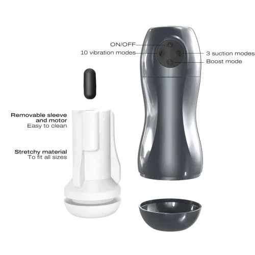 Dorcel Maszturbátor Szívóhatás, Rezgő, 3+1 mód, 10 rezgés 22 cm fekete